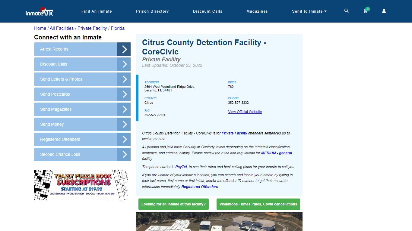 Citrus County Detention Facility - CoreCivic - Inmate Search - Lecanto, FL